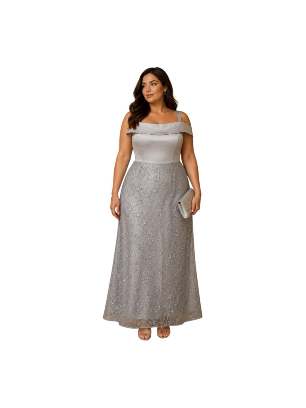 Adrianna Papell Opal Silver Floral Embroidered Evening Gown Dress Size 18 NWT